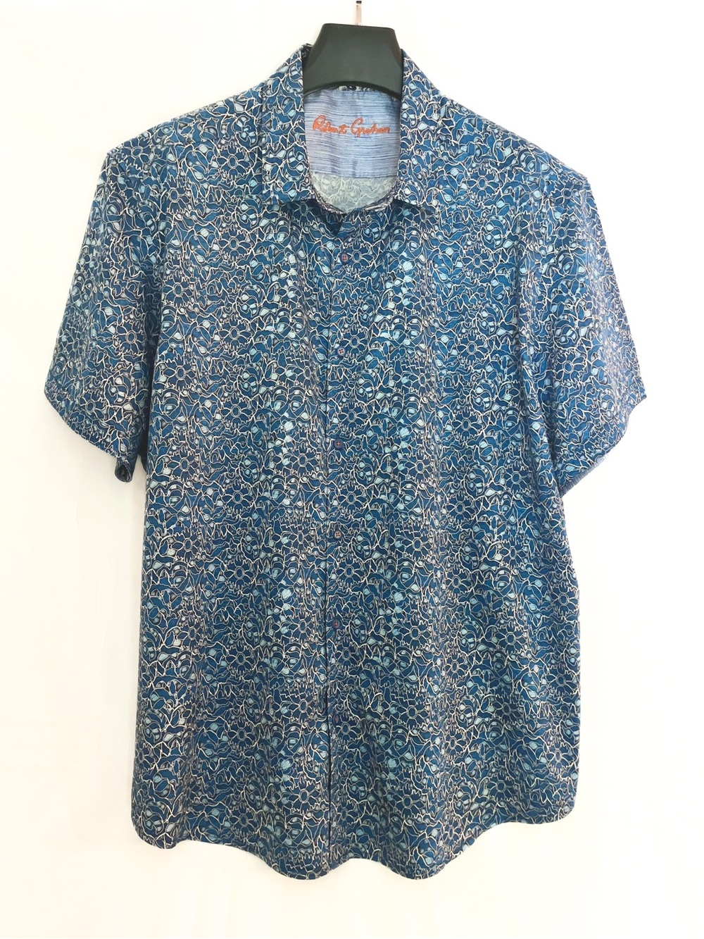 Robert Graham Blue & Cream Print Short Sleeve Shirt 4XL